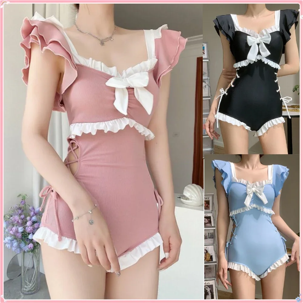 Kawaii plavky ženy bikiny jednodílné monokini sexy strčit nahoře nový korejské móda plavek dívčí čalouněný pláž nést plavání léto