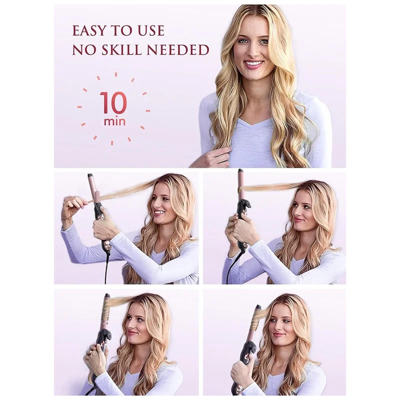 A005-مكواة تجعيد دوارة سريعة التسخين أوتوماتيكية، مكواة تجعيد درجة الحرارة، مكواة تجعيد ذات جهد مزدوج، قابس الاتحاد الأوروبي