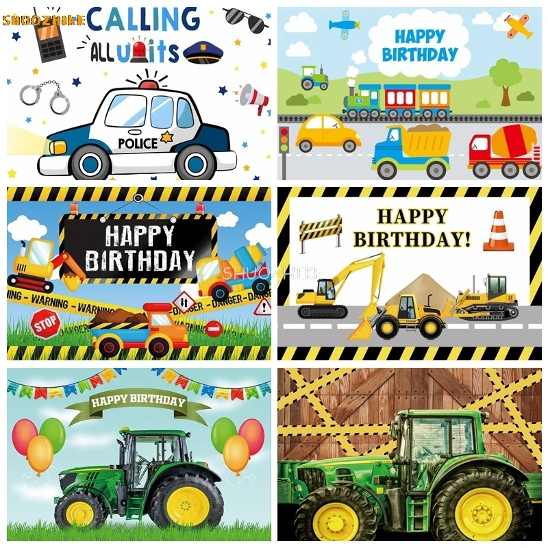 

Construction Team Photography Backdrop for Boys Baby Shower Birthday Crane Traffic Truck Excavator Party Photo Background Props