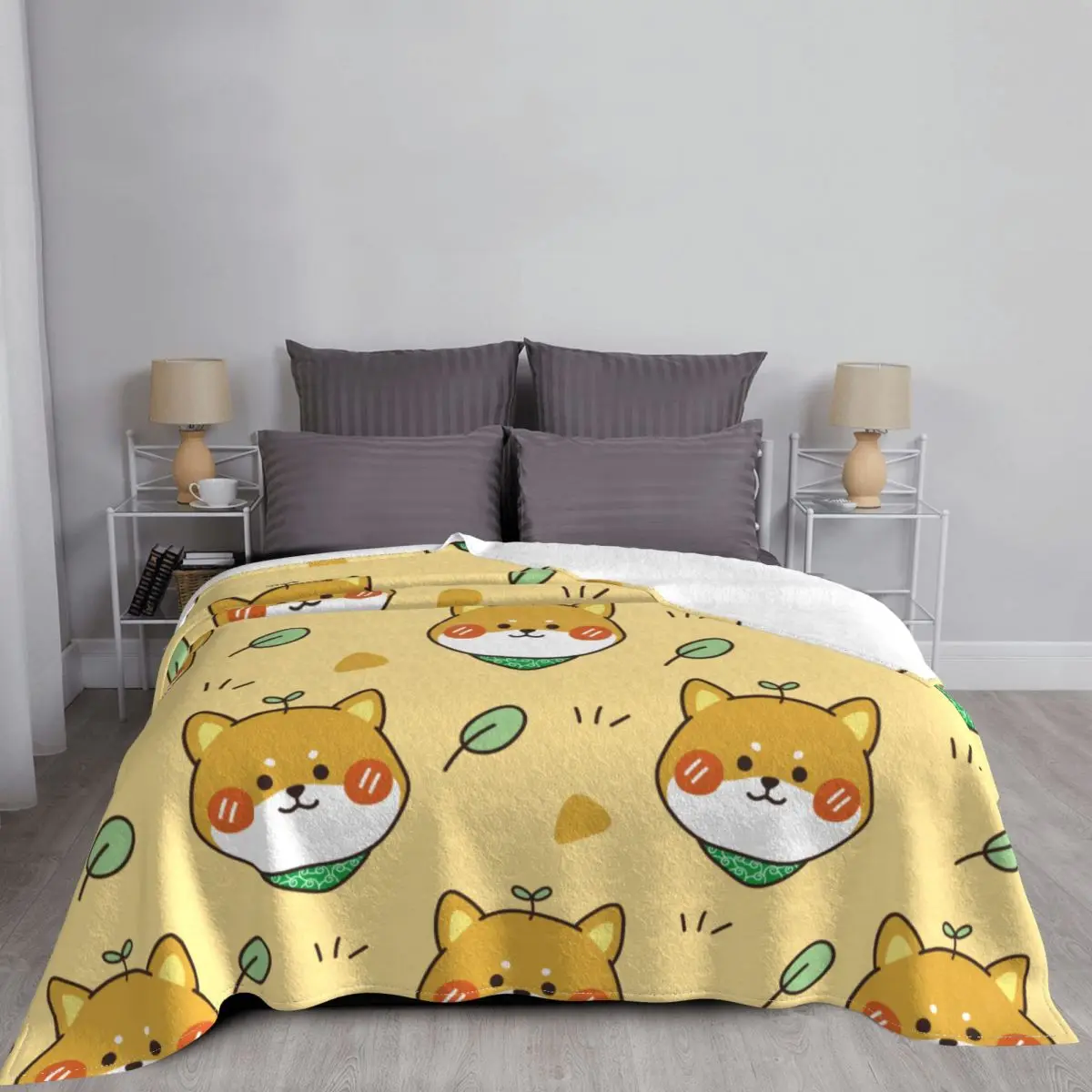 Kawaii Shiba Inu Dog Blankets Flannel Printed Hand Drawn Pet Multi-function Soft Throw Blankets for Bed Bedroom Plush Thin Quilt