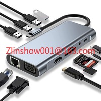 11 in 1 USB Type-C Aluminum Alloy HDTV VGA Support TF/SD 3.5mm AUX Adapter USB3.0 Docking Station Hub for PC Laptop