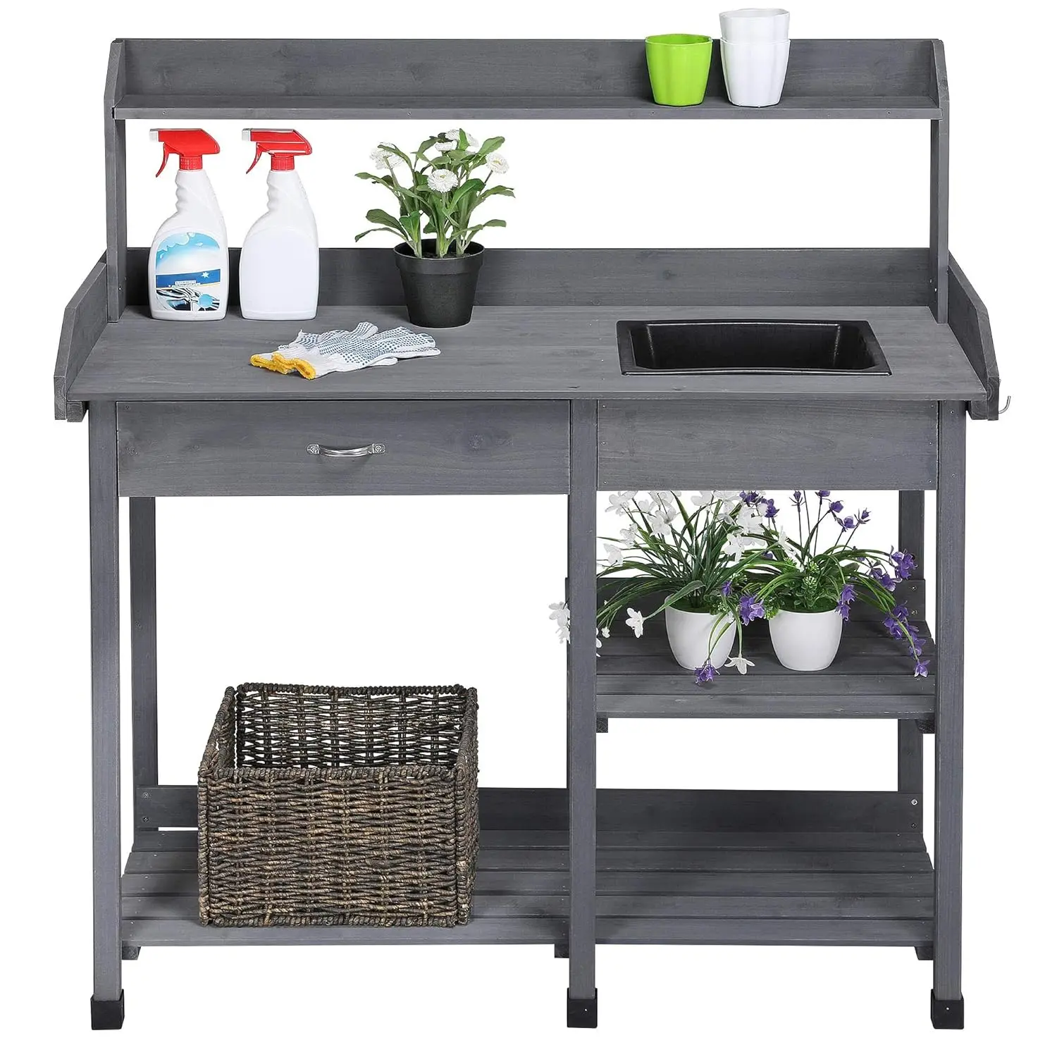 45.2x17.7x47.6'' (LxWxH) Potting Benches Outdoor Garden Potting Table Work Bench with Removable Sink Drawer Rack Shelves Work St