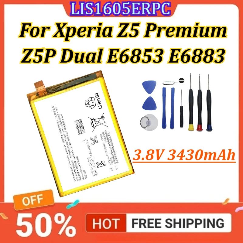 

LIS1605ERPC 3.8V 3430mAh Battery For Xperia Z5 Premium Z5P Dual E6853 E6883 Mobile Phone Battery +Tools