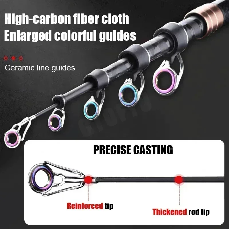 2.1-4.5M Telescopic Fishing Rod Carbon Spinning Fishing Pole Boat Saltwater Freshwater Beach Rock Surfcasting Baitcasting Rod