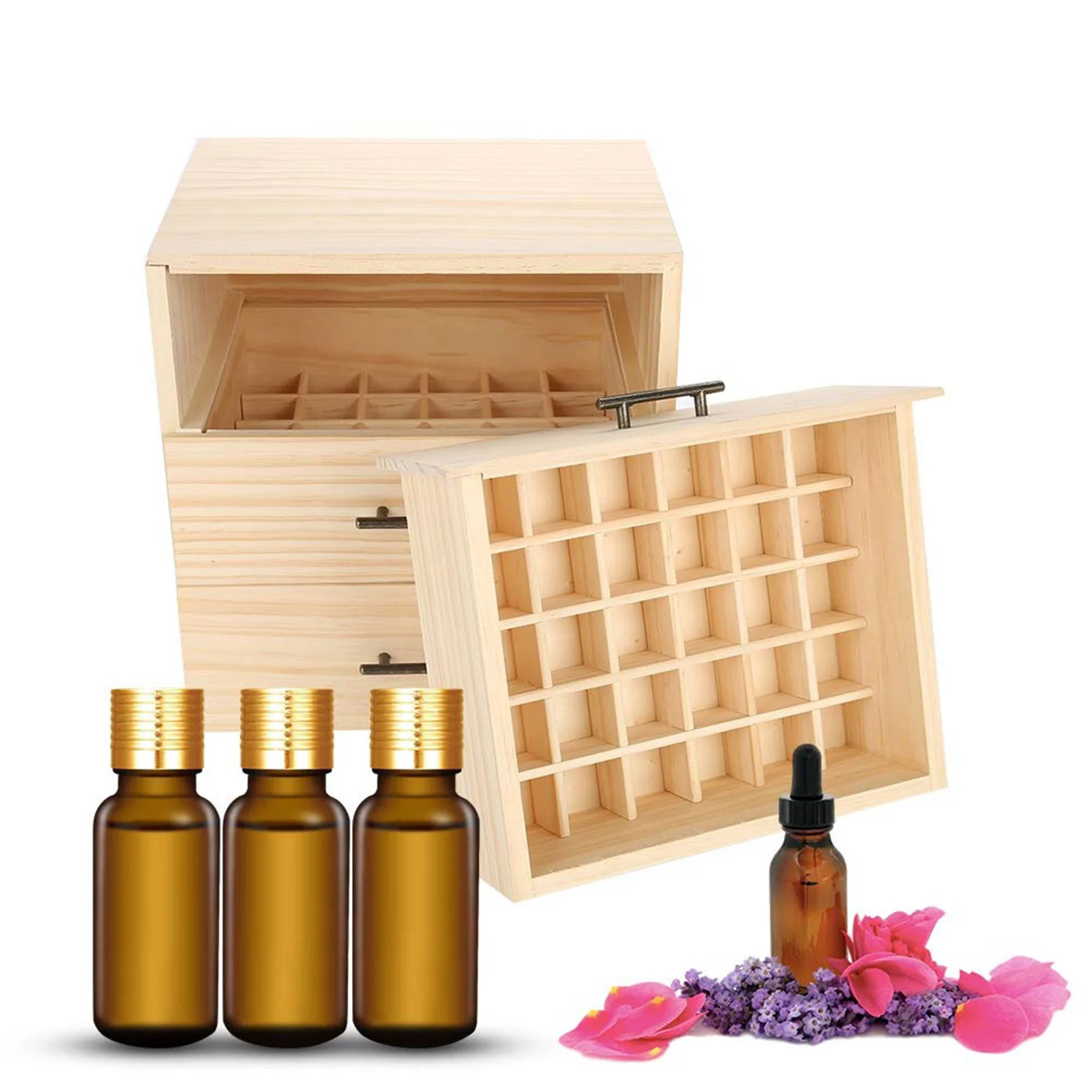 Oil Bottle Box Essential Oil Organizer 90 Slots Three Tiered Essential Oil Bottle Container Wooden Storage Case Box Organizer