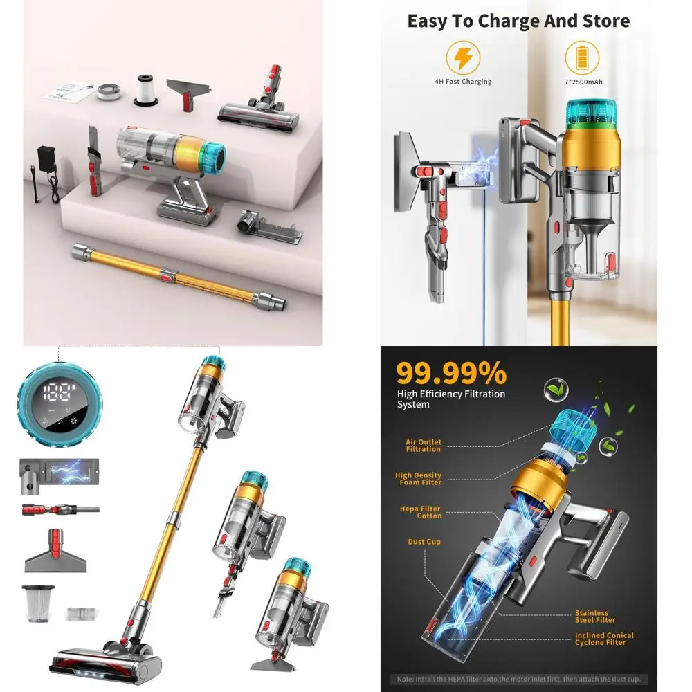 

Powerful 600W 60Kpa Cordless Stick Vacuum Cleaner with 75-Minute Run Time, Anti-Tangle, Wall Mount, Ideal for Home, Pet Hair, Ca