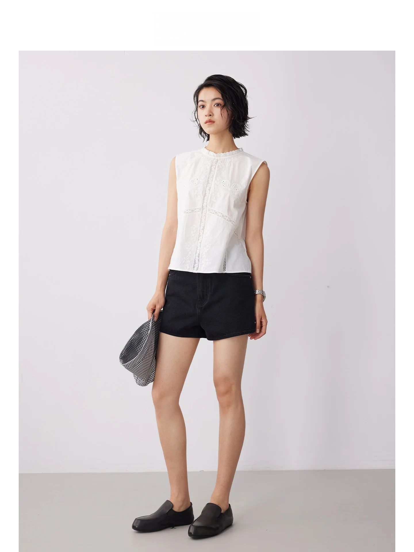 

Женские летние повседневные джинсовые шорты с двумя пуговицами, прямые, из хлопка, с завышенной талией, коллекция DE Mincollection