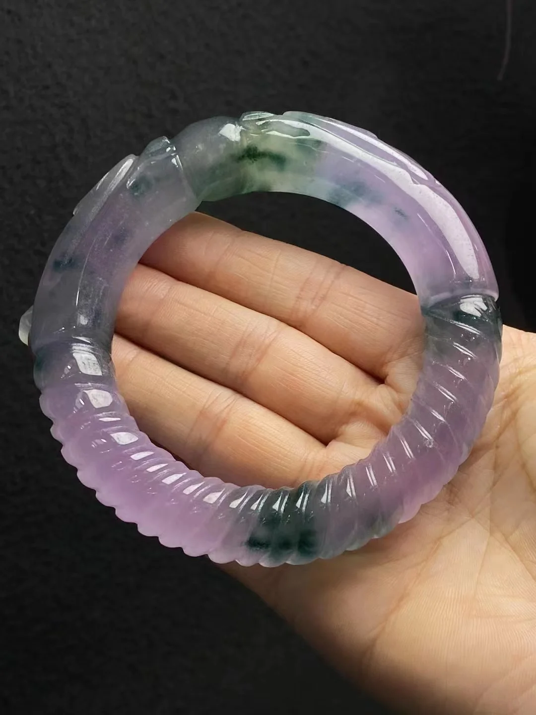 

New Natural quartzite High Ice Exquisite Lavender Jadeite Bracelet Floating Flower Jade Bangle With carvers Jewelry Crafts