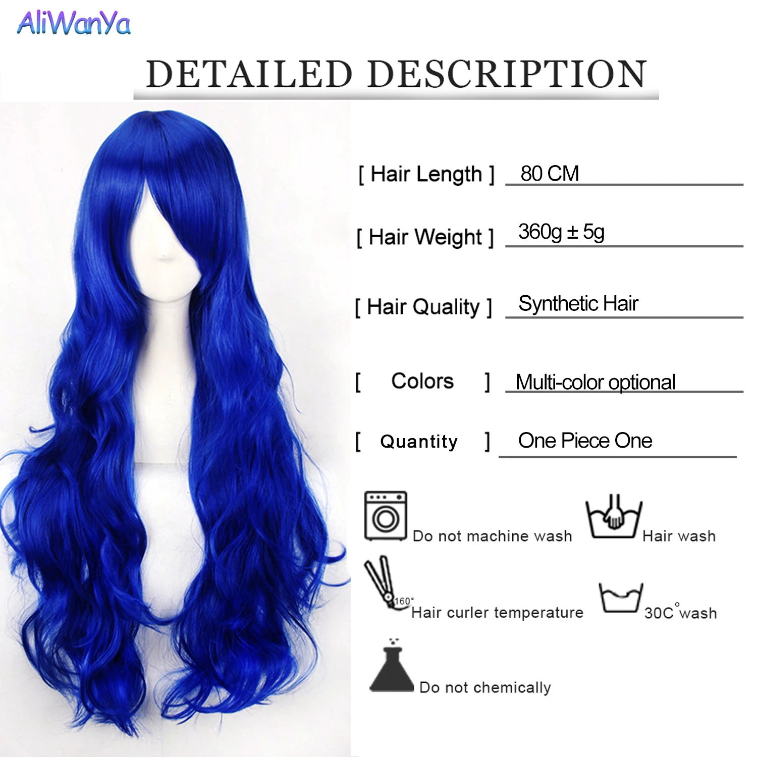 80CM Long Hair Synthetic Wig With Bangs Wavy Cosplay Wigs For White Women Pink Black Yellow Purple High Temperature Wire