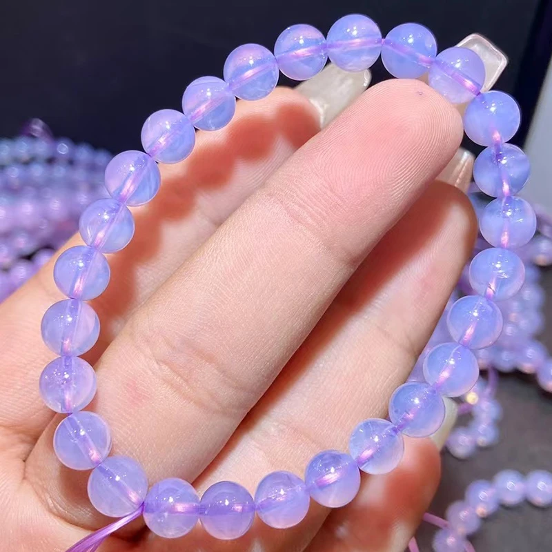 Natürliche Lavendel-Mondquarz-Kristallperlen, glatt und rund, Schmuck zur Stress- und Angstlinderung, romantische, traumhafte, ruhige Energie – Detail 6