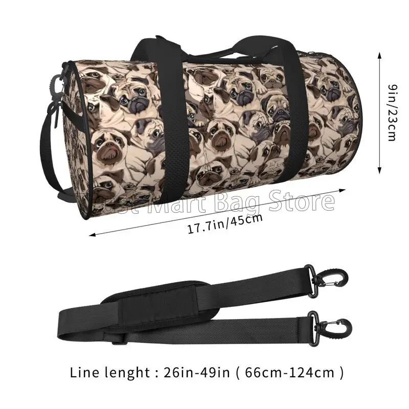 Cute Pug Dogs Pattern Round Travel Duffle Bag Durable Shoulder Tote Bags Sports Yoga Gym Bag Outdoor Fitness Bags Waterproof