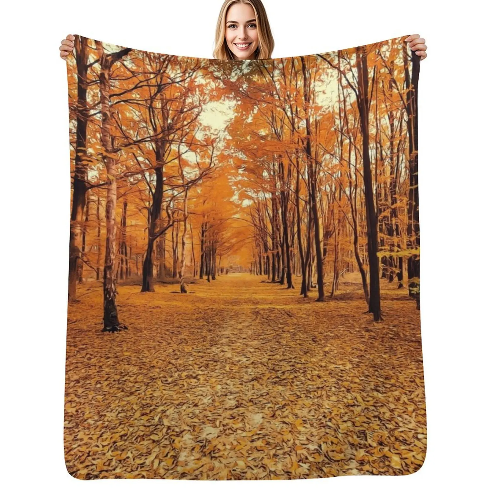 

Landscape Forest Trail Autumn Throw Blanket Faux Fur Soft Warm Blanket for Bed