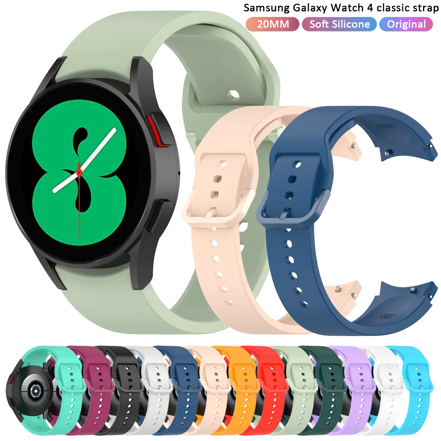 

Silicone Strap For Samsung Galaxy Watch 4 5 6 7 44mm 40mm 5 Pro 45MM Sport 20mm Watchband Bracelet Galaxy Watch6 Classic 43 47mm