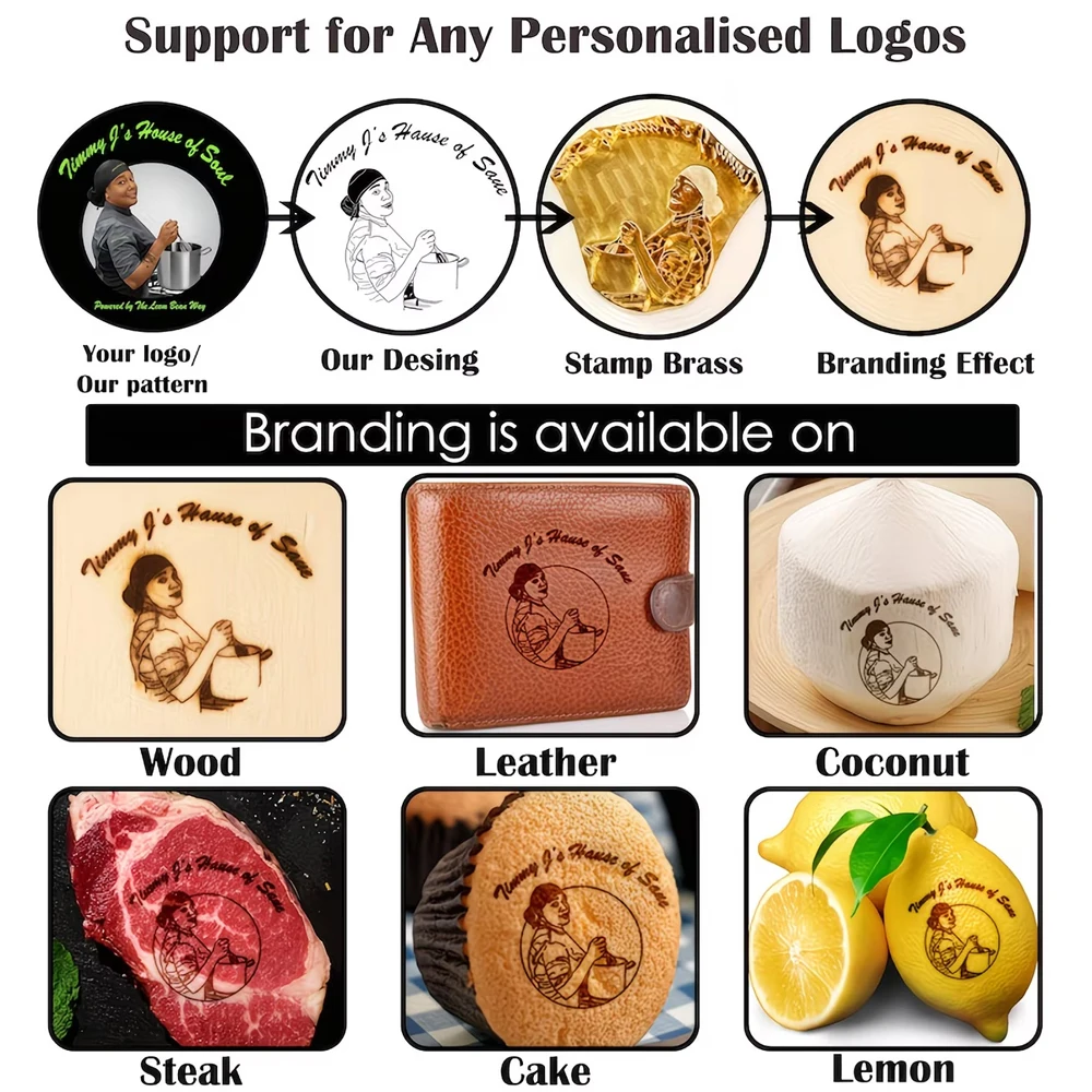 Personalised Custom LOGO Branding Iron Private Stamp Hot Brass For Wedding Wood Leather Cake Burger Seal Heating Brass DIY Gifts view 6