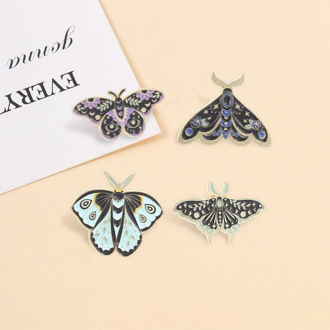 Punk Eyes Moth Enamel Badge Moonphase Floral Moth Alloy Brooch Backpack Decoration Clothes Pins Jewelry Gift For Friends