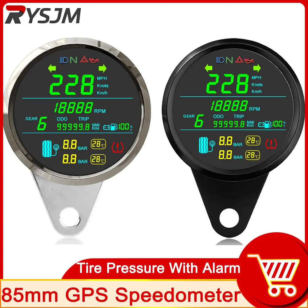 

Digital LCD 85mm Tire Pressure Gauge GPS Speedometer Odometer RPM Tachometer Voltmeter Fuel Level for Motorbike Motorcycle Meter