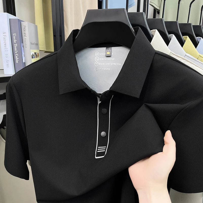 

Summer Men's New Short Sleeved T-shirt, Youth and Middle-aged, Thin Collar, Casual Half Sleeved Elastic T-shirt, Polo Shirt