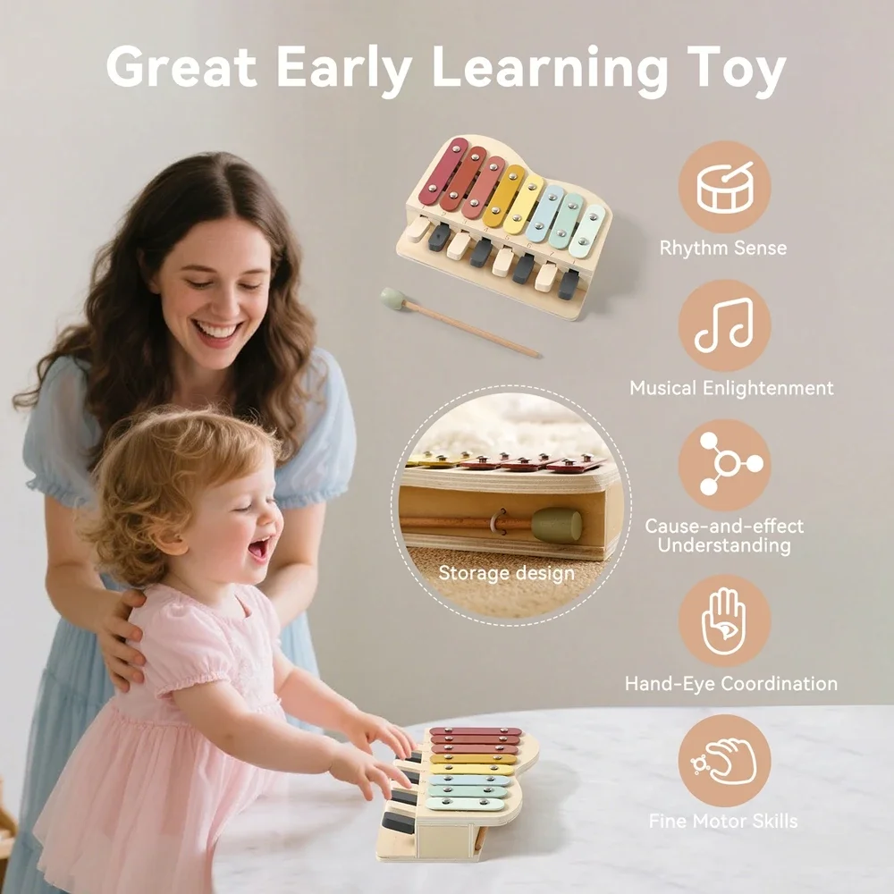 Instrumento de Piano de madera para chico, juguetes educativos de aprendizaje musical, xilófono, regalo de inteligencia para recién nacido