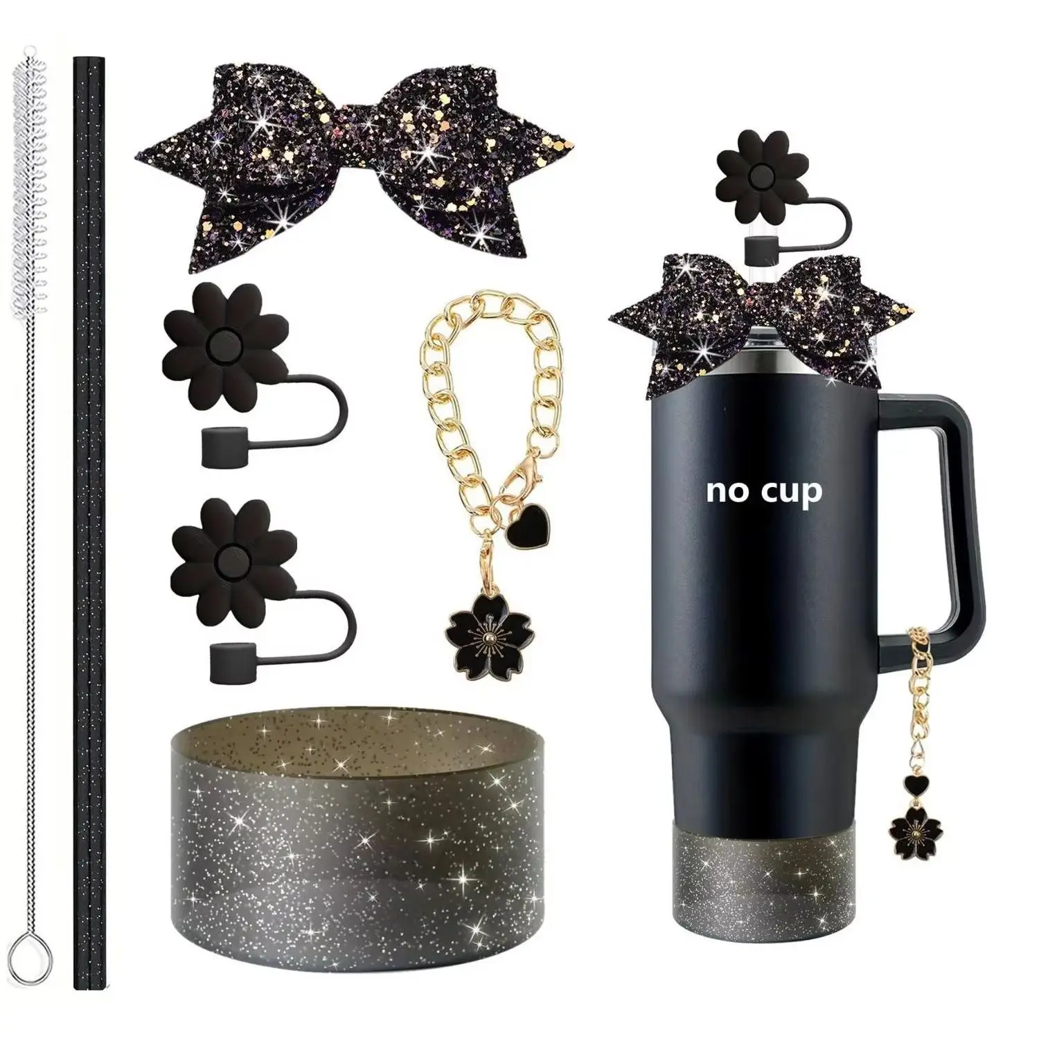 Decorative Small Flower Straw Topper for Stanley Silicone Cup Sleeve Resin Flower Cup Chain Ins Key Holder Cross-Border Kitc