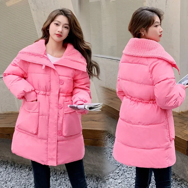 Winter Down Cotton Jacket for Women 2024 New Long and Versatile Student Coat Thickened