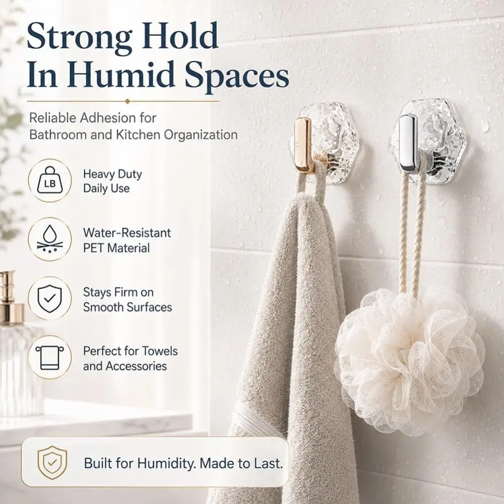 5Pcs Hexagonal Shape Self Adhesive Hooks Heavy Duty Water Ripple Texture Adhesive Hooks Rustproof Waterproof No Drill Hooks