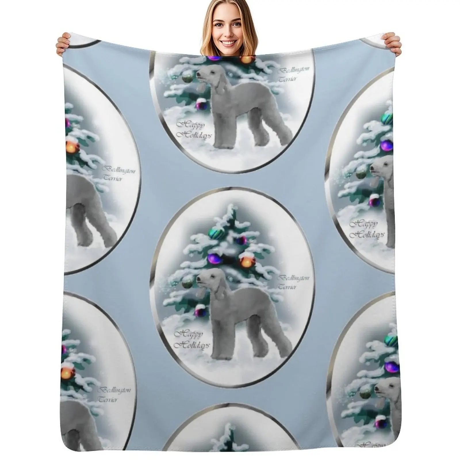 

Bedlington Terrier Christmas Holiday Art Gifts Throw Blanket All Season Lightweight Soft Blanket for Bed