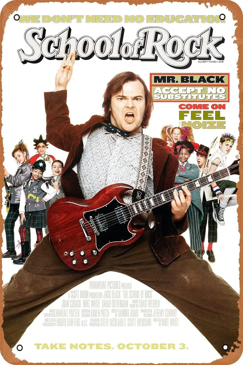 The School of Rock Movie Poster Retro Metal Sign for Cafe Bar Pub Office Home Wall Decor Vintage Tin Sign Gift 12 X 8 inch sign