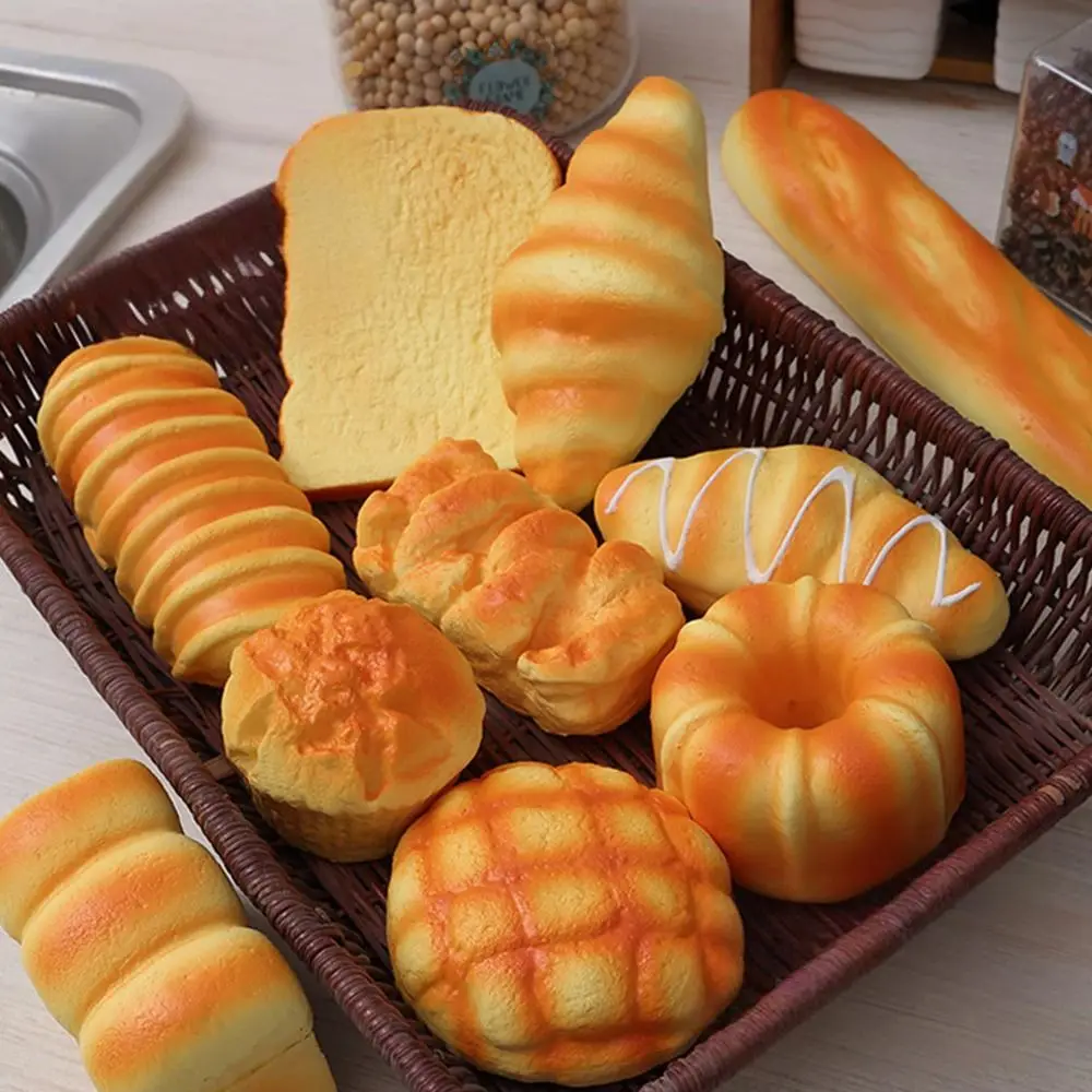 재미있는 노란색 인공 빵 모형 플레이하우스 토스트 모형 스트레스 해소 장난감 사진 소품 핀치 레 선물