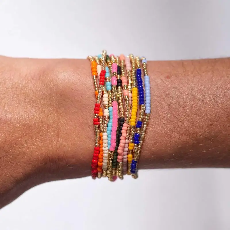 Colorful Boho Handmade Beaded Bracelets Seed Bead Stackable Strand Friendship Bracelet Summer Beach Vacation Jewelry Gift