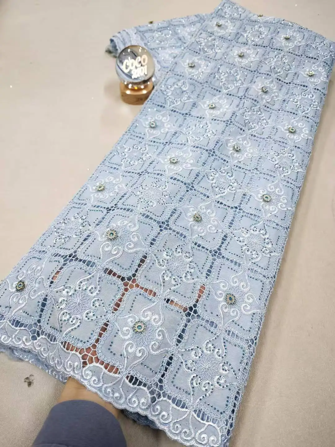 

2026 High Quality African Nigerian Tulle Lace Fabric Sequins for Wedding Dress Chiffon Party Guipure Sewing cotton 5Yards XL177