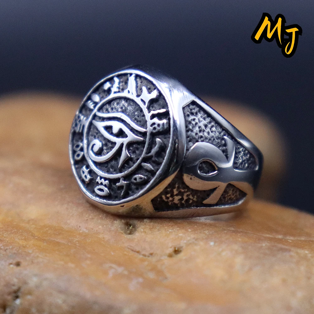 

Retro Egyptian Ring Pharaohs Eye Horus Eye Anubis Death Cross Stainless Steel Punk Bicycle Men's Fashion Jewelry