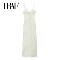 TRAF Woman Ruffle Cut Out Backless Long Dress Polka Dot Slip Dress Women Sleeveless Sexy Party Dresses Summer Holiday Dresses