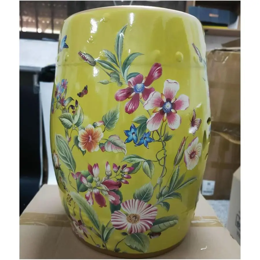 

Декоративные садовые табуреты Керамический табурет для барабанов в стиле шинуазри, глазурованный табурет для пеленания полых цветов и птиц, подходит для гостиной,