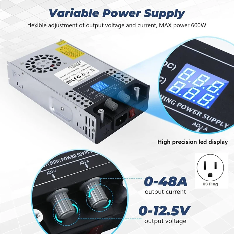 ABPQ AC-DC 컨버터, 60V DC 전원 공급 장치, 0-60V 0-10A SMPS 최대 600W 스위칭 전원 공급 장치, 미국 플러그