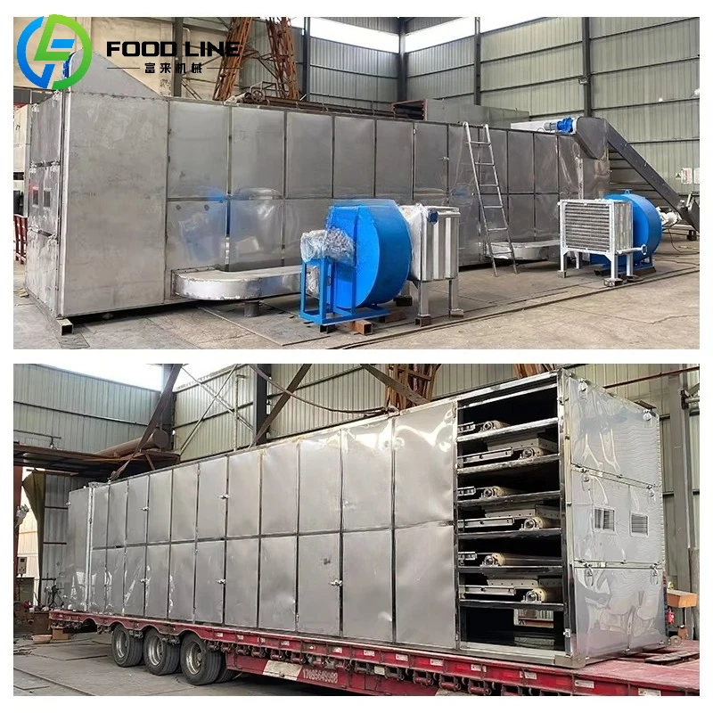 معدات تجفيف الحزام الشبكي شبه الأوتوماتيكية، مجفف حزام شبكي البصل، مجفف مستمر للفواكه والخضروات