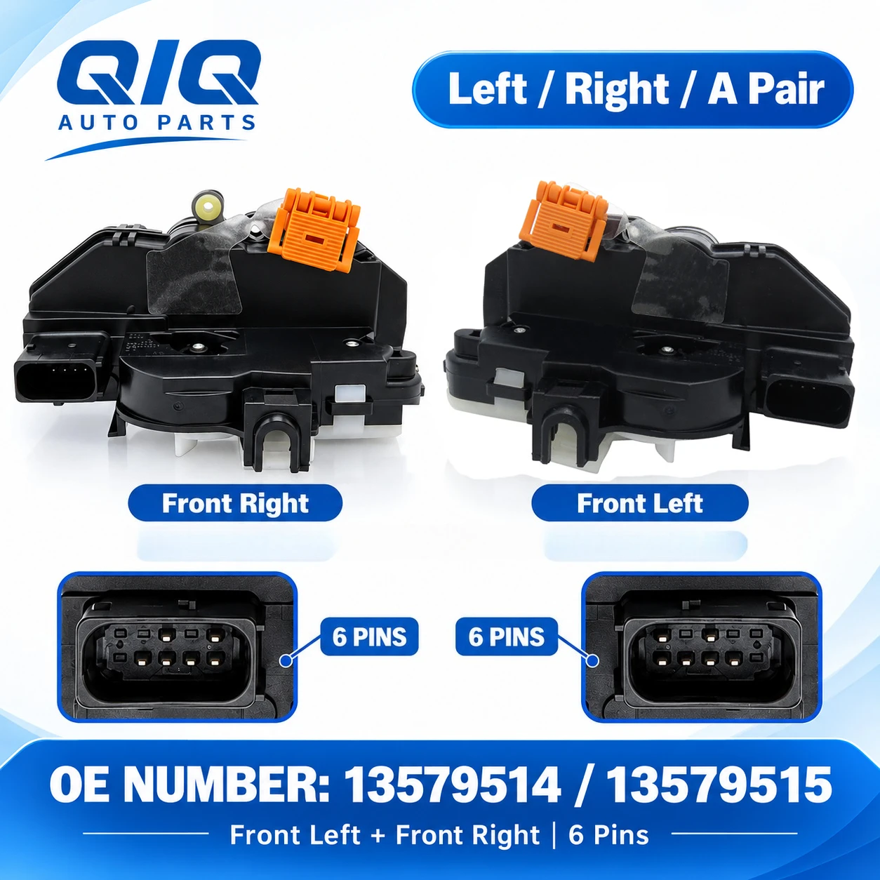 Front Door Lock 6-Pin LH RH Pair For Opel Astra J 2009-2015 Insignia A 2008-2017 Chevrolet Cruze 2009-2015 13579514 13579515