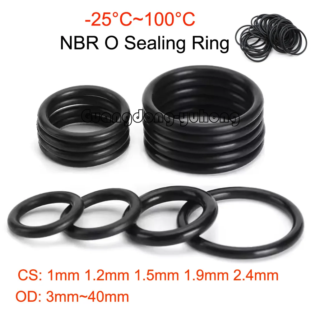 Nitrile Butadiene Rubber NBR Sealing Ring Repair Skeleton Oil Seal Gasket O Ring Seal Washer CS 1/1.2/1.5/1.9/2.4mm OD 3mm~40mm