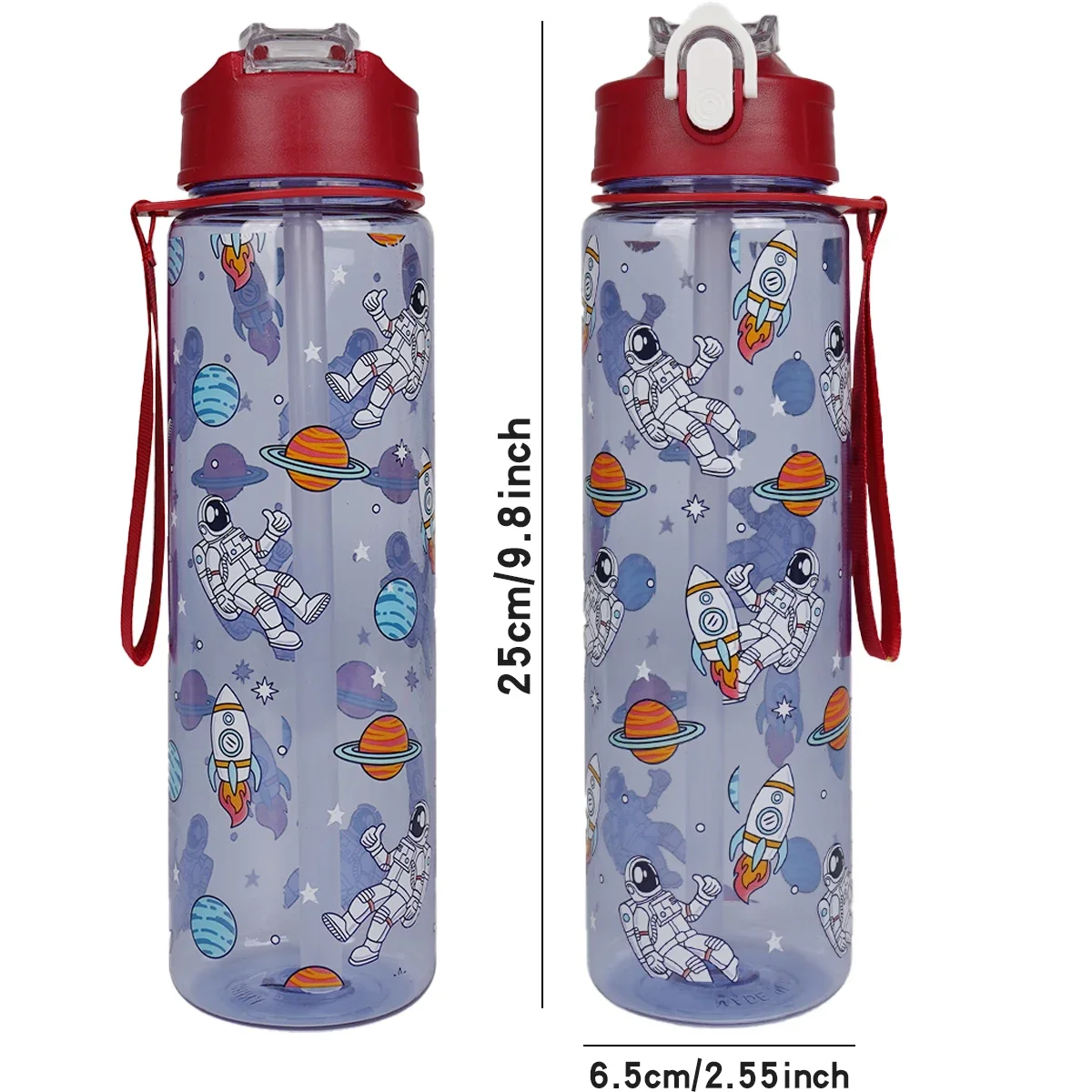 Cartoon Plastic Water Bottle Transparent 750ml Drink Bottle Macaron Shades with Carry Strap Perfect for Sports and Outdoor