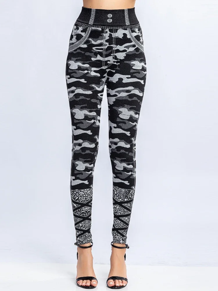 Leggings Vrouwen Elastisch Slim Fit Skinny Cropped Broek Camouflage Denim Broek Herfst Winter Longs Jeugdstijl Kokerbroek