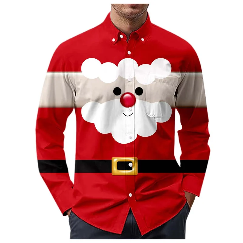 2024 New Santa Claus Holiday Shirt 3d Printing Hot Sale Christmas Long Sleeve Shirt Party Boys Children Shirt Printing Casual Fa