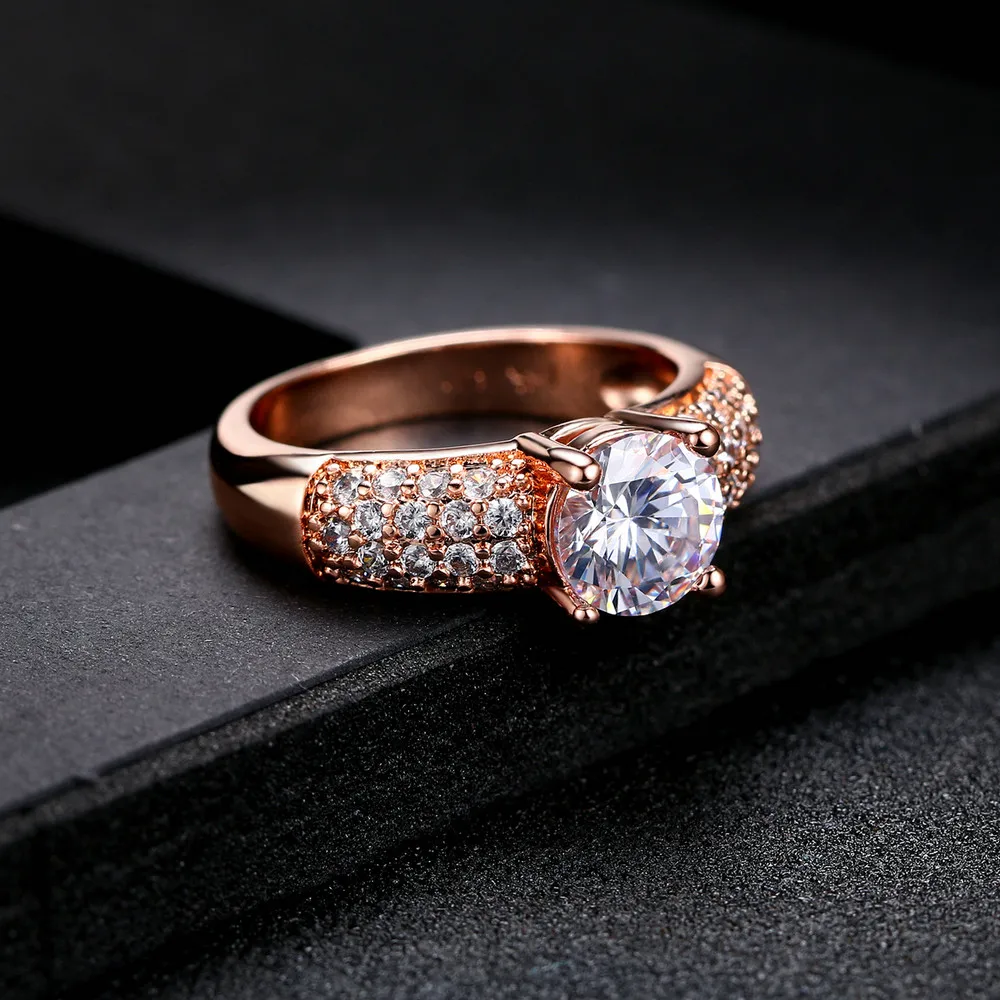 Classic Wedding/Engagement Ring For Women AAA+Cubic Zirconia Crystal Rose Gold Color Fashion Jewelry anel DWR105M