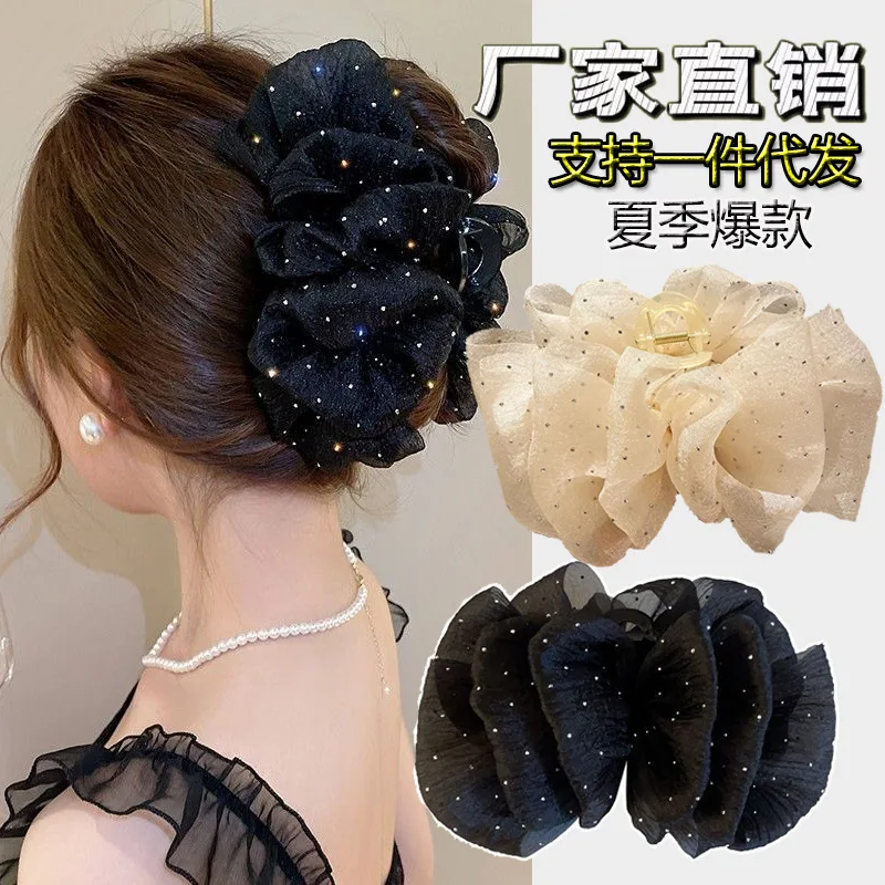 

Large Bow Mesh Hairpin Temperament Elegant Women Hair Claw Clips Princess Headdress Fashion Grab Clip Female Hair Accessories