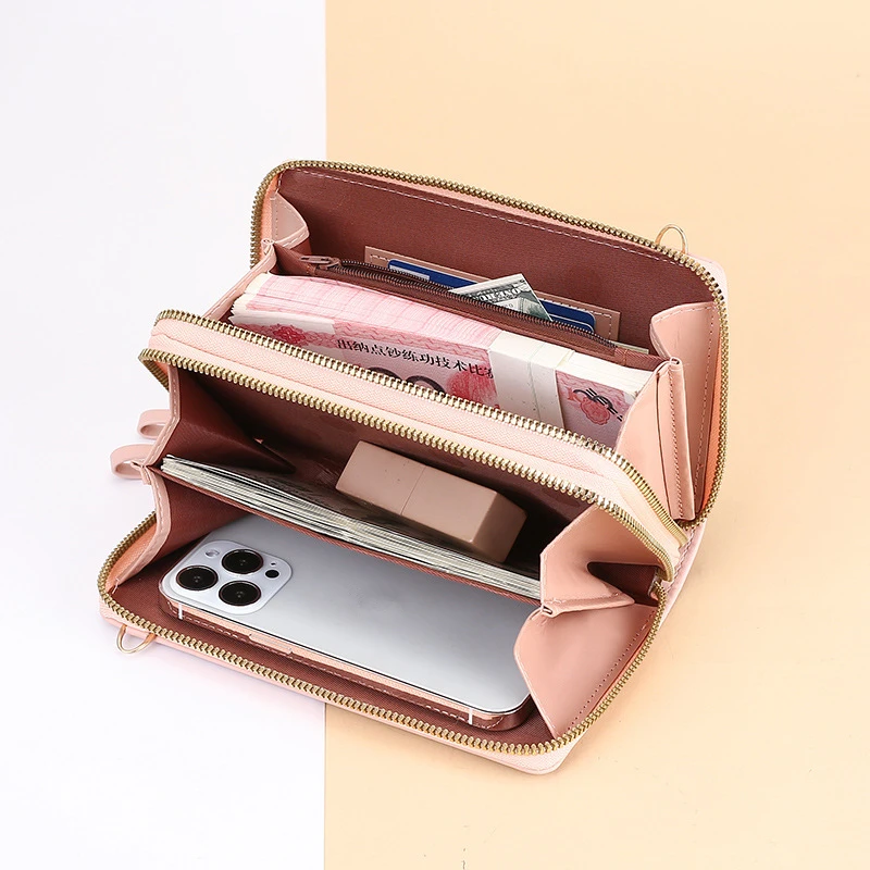 Fashion Double Layer Crossbody Phone Bag Women PU Leather Zipper Wallet Coin Pouch Ladies Purse Handbag Shoulder Messenger Bags