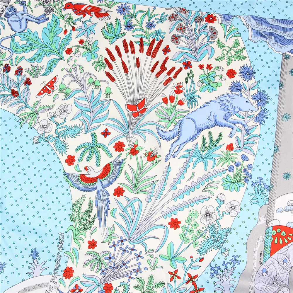 Manueller handgerollter Twill-Seidenschal für Damen, Konzertdruck, quadratische Schals, Wraps, Echarpes, gekräuselte Foulards, Femme, Bandana, Hijabs, 90 cm – Detail 5