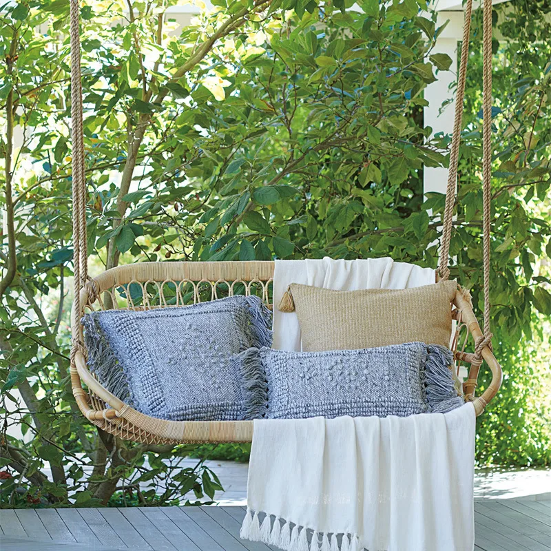 Outdoor Home Rattan Hanging Basket Chair Double Hanging Chair Swing Balcony Rocking Chair Orchid Lazy Cradle For Patio Swings
