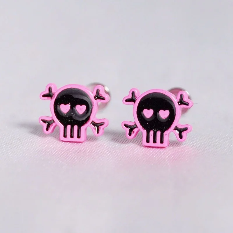 Skull Pink Black Lip Studs Labret Rings Earrings Titanium Steel Sweet and Cool Babes Lip Piercing Jewelry