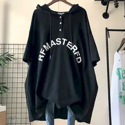 Camisetas de gran tamaño con capucha para mujer, camiseta de manga corta de longitud media, moda de estilo coreano, Sudadera con capucha holgada, camisetas informales para mujer