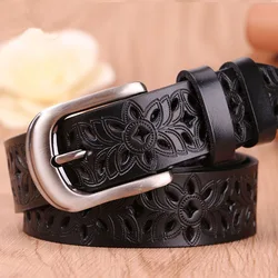 2pcs Genuine Leather Belts for Women Second Layer Cowskin Woman Belt Vintage Pin Buckle Strap Jeans