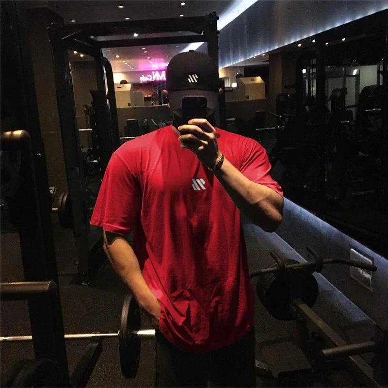 

Men Short sleeve Cotton T-shirt men Sports t shirt Fitness Bodybuilding loose Running t shirt Male Training Brand men Clothing