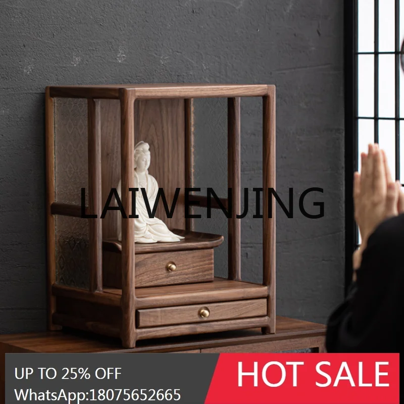 

Small Desktop Buddha Shrine Home Walnut Altar God of Wealth Guanyin Bodhisattva Buddha Worship Shrine